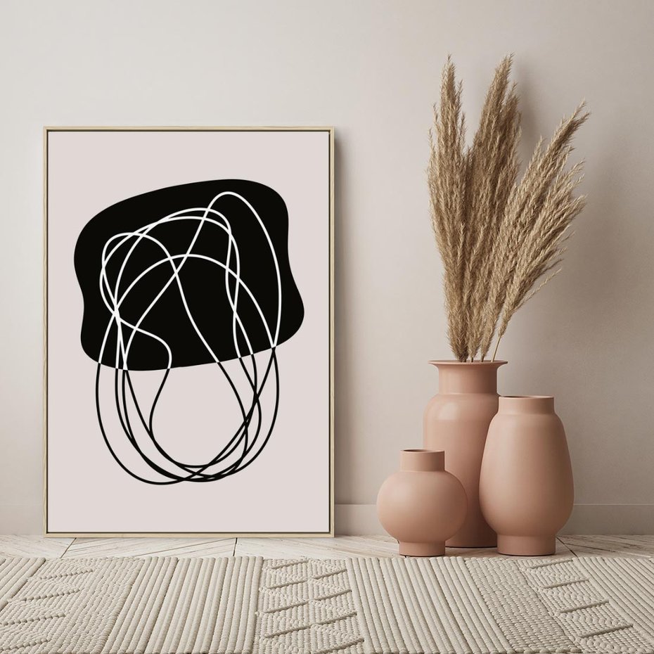 Obraz w ramie 80x120 - Abstrakcyjne Harmonie - abstrakcyjne szkicowane linie, minimalizm - rama drewno