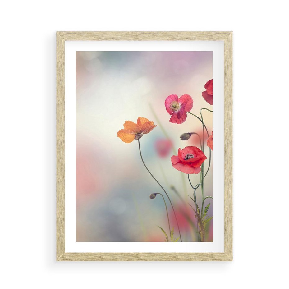 Plakat w ramie 50x70 - Urok natury - kwiaty, akwarela - rama drewno