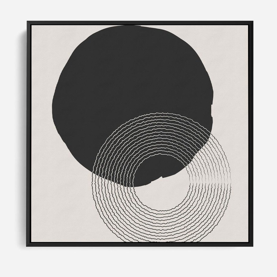 Obraz w ramie 50x50 - Migotliwa Opowieść - abstrakcyjna kompozycja, okręgi - rama czarna