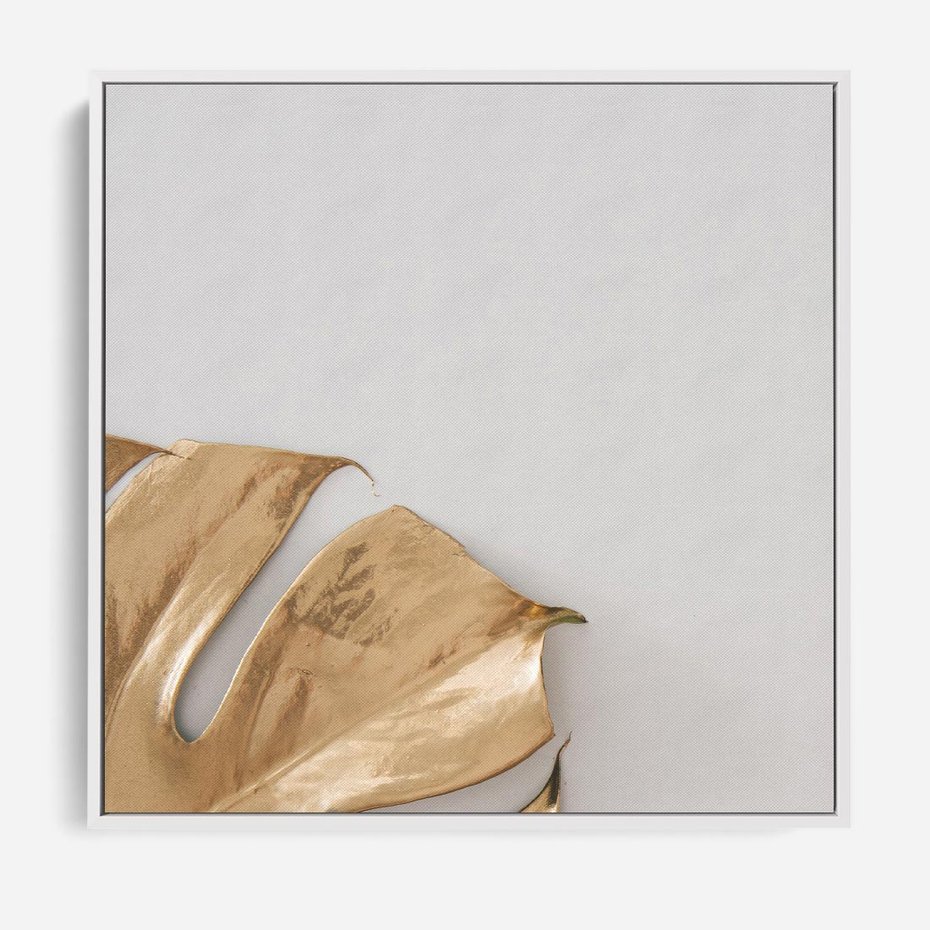 Obraz w ramie 50x50 - Natury Szlachetność - złote, liście - rama biała