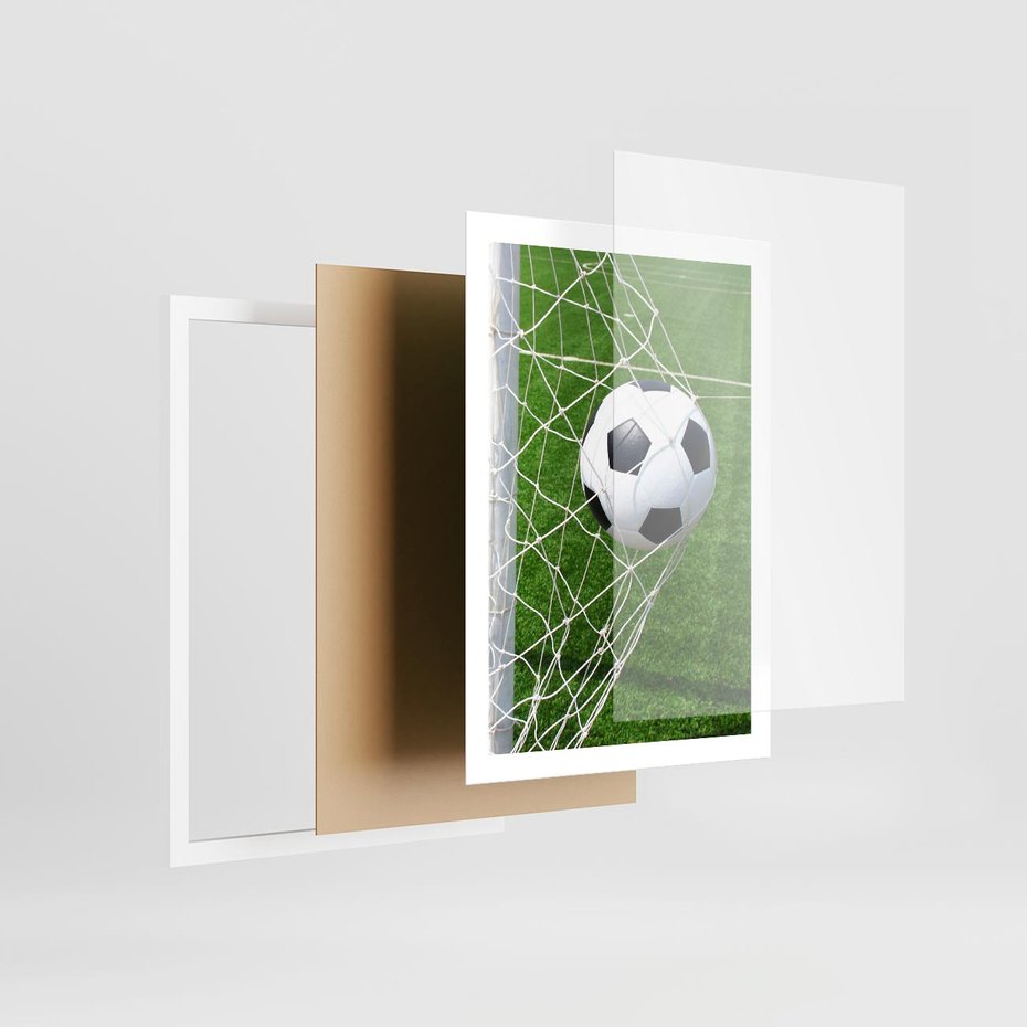 Plakat w ramie 50x70 - Namiętność Piłki i Gola - piłka nożna, gol - rama biała