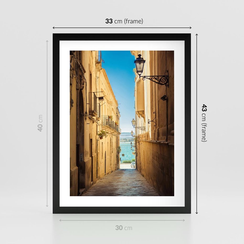 Plakat w ramie 30x40 - Perspektywa magicznej uliczki - uliczka, perspektywa - rama czarna