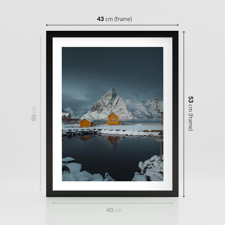Plakat w ramie 40x50 - Minimalizm i Urok Natury - skandynawskie, domki - rama czarna
