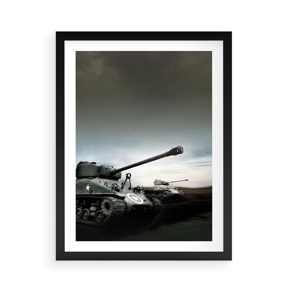 Plakat w ramie 50x70 - Siła i determinacja: czołgi wojenne - czołgi, wojna - rama czarna