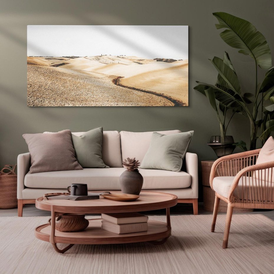 Obraz na płótnie 120x60 - Refleksyjny taniec myśli - pustynny krajobraz, odcienie sepii