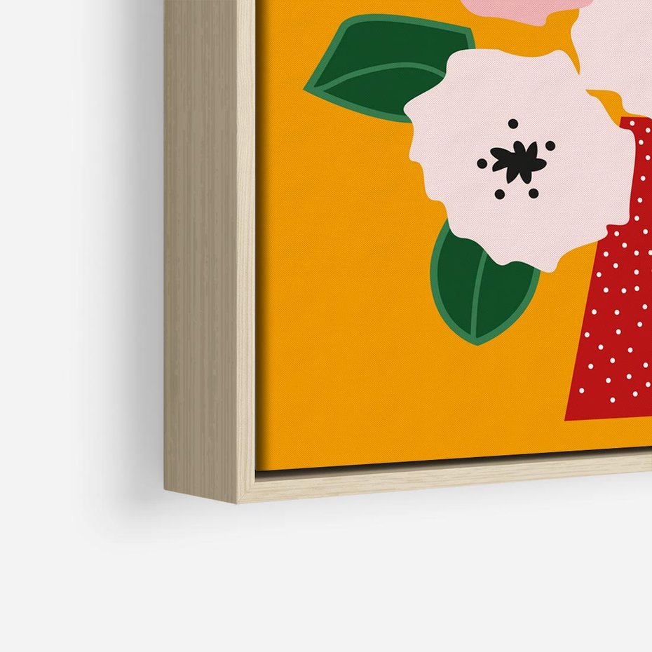 Obraz w ramie 80x80 - Harmonijne Granice - abstrakcyjne kwiaty, żółte tło - rama drewno
