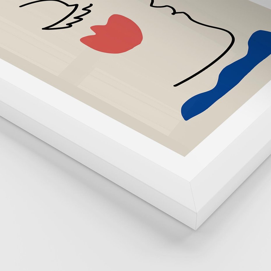 Plakat w ramie 30x40 - Taniec Przenikających Plam - abstrakcyjny obraz, przypomina twarz - rama biała