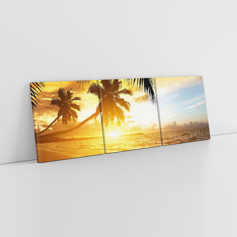 Obraz na płótnie 120x40 - Sielska plaża z palmami i morzem - plaża, morze