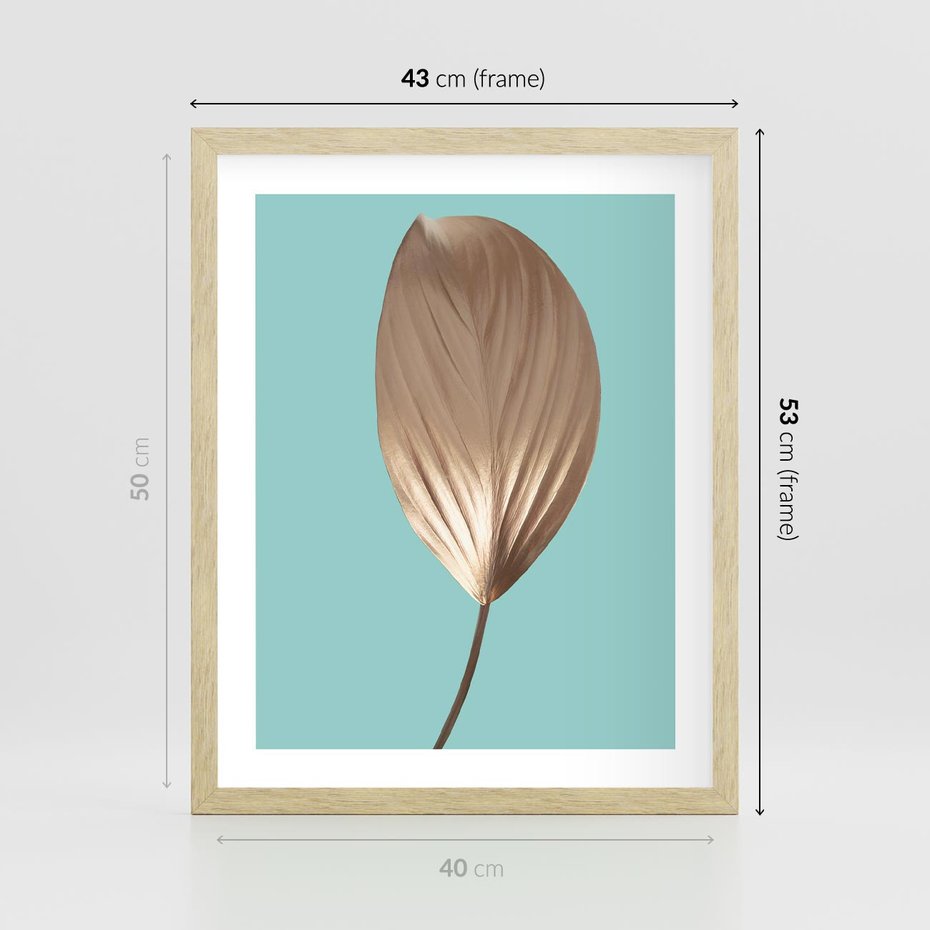 Plakat w ramie 40x50 - Delikatna Harmonia - złote, liście - rama drewno