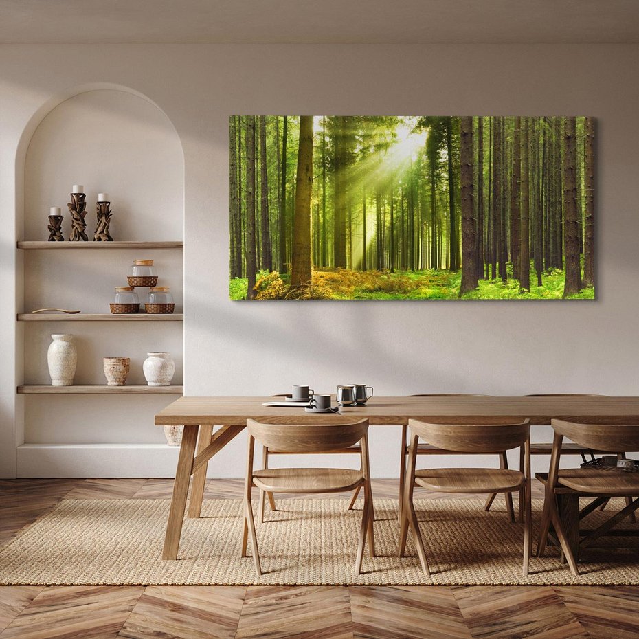Obraz na płótnie 120x60 - Spokój wśród drzew: las w odcieniach zieleni - las, drzewa