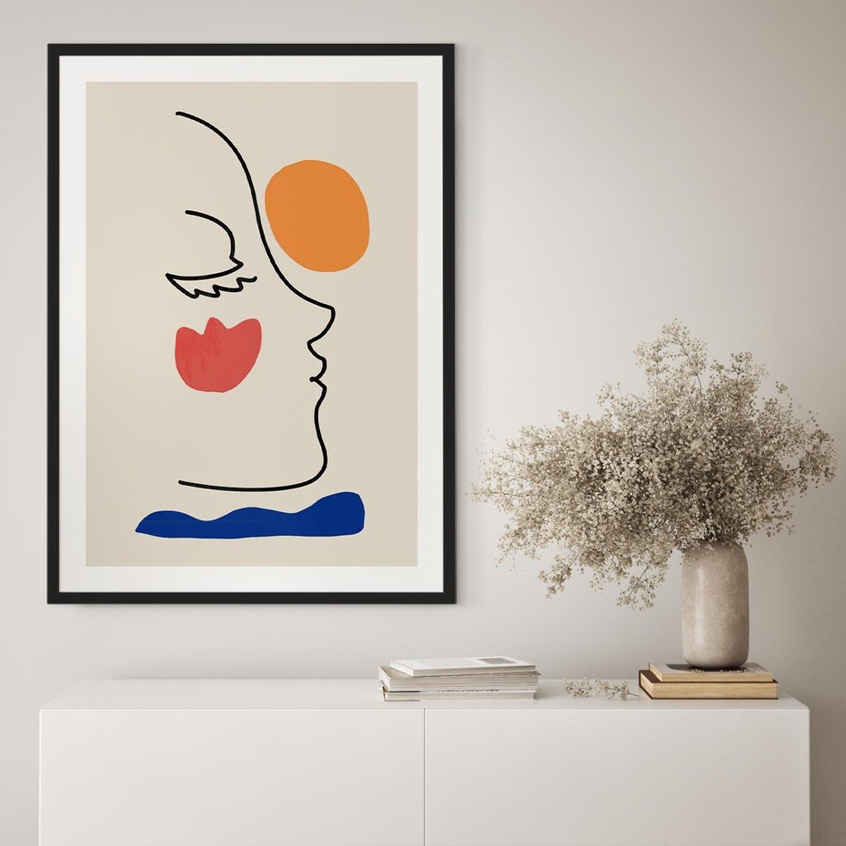 Plakat bez ramy 21x30 - Taniec Przenikających Plam - abstrakcyjny obraz, przypomina twarz