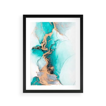 Plakat w ramie 30x40 - Elegancja i Subtelność - marmur, złoto - rama czarna