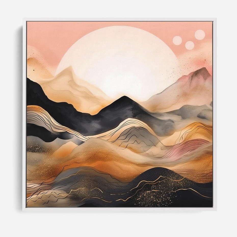 Obraz w ramie 80x80 - Grafika Zachodu - nowoczesna grafika, odcienie pastelowe - rama biała