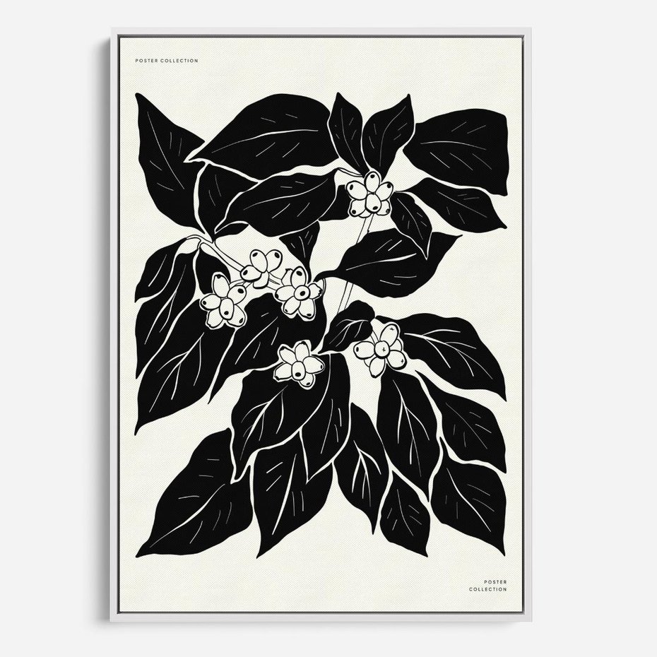 Obraz w ramie 50x70 - Ruchome szkicowe odbicia - czarno biała grafika, roślinność - rama biała