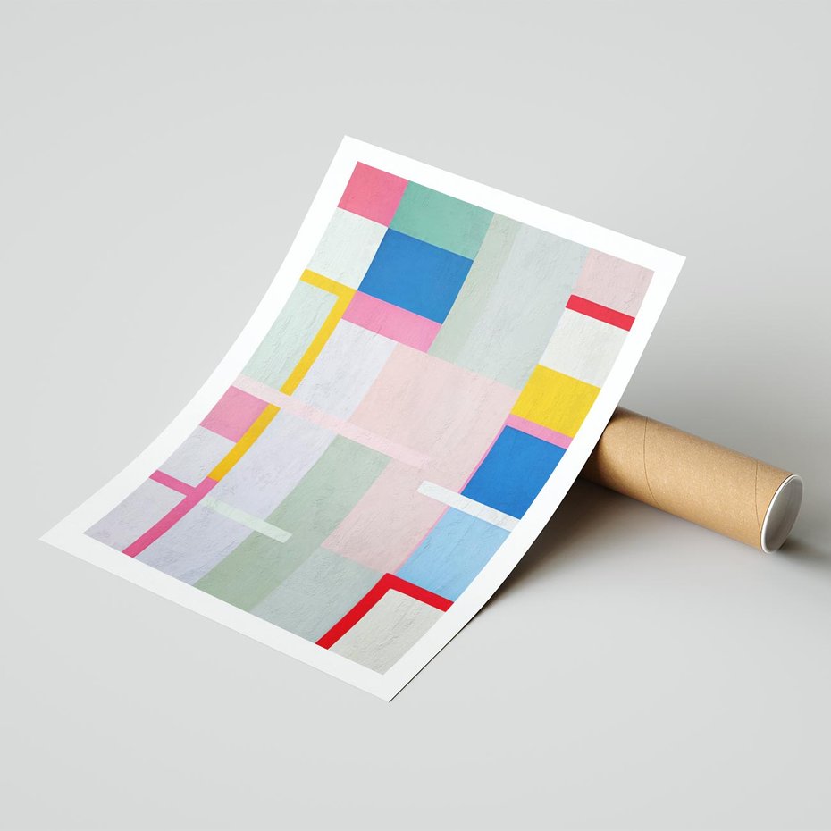 Plakat bez ramy 50x70 - Rozbijające Granice Wyobraźni - abstrakcyjne geometryczne kształty, olejny obraz