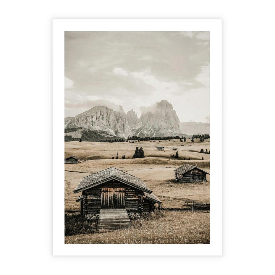 Plakat bez ramy 50x70 - Klasyczny Urok Górskich Domków - domki, w górach