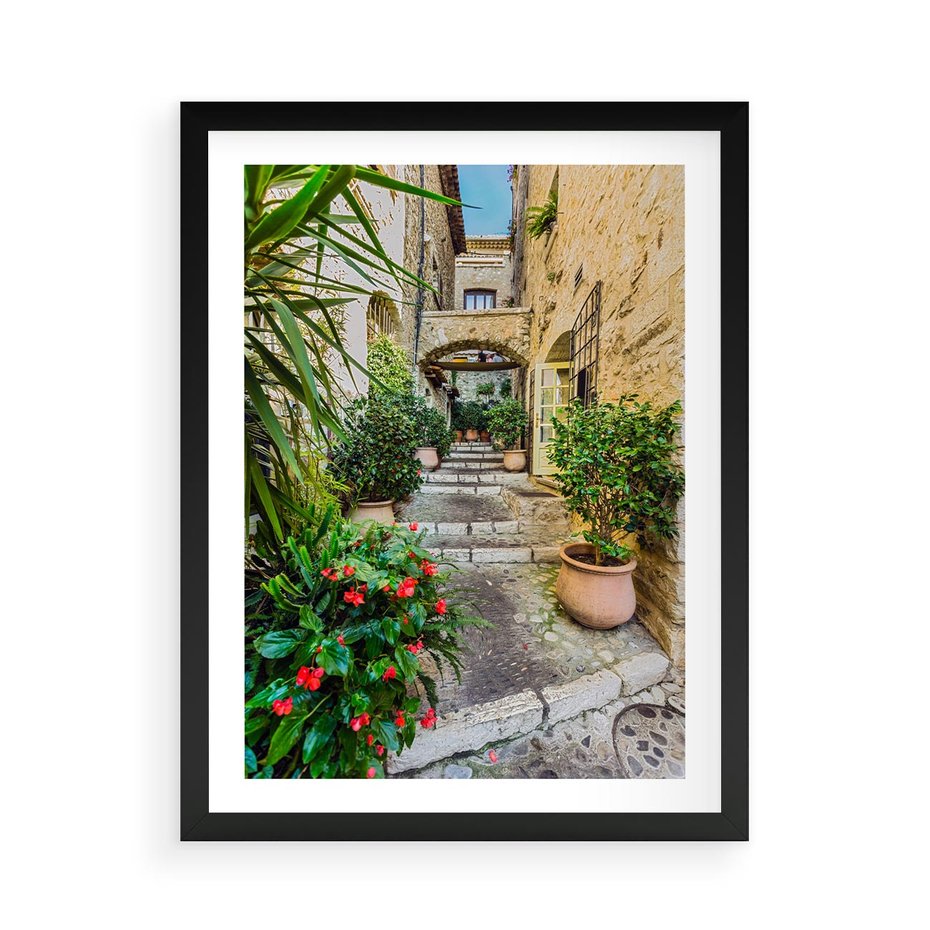 Plakat w ramie 50x70 - Perspektywa uliczki malownicza - uliczka, perspektywa - rama czarna
