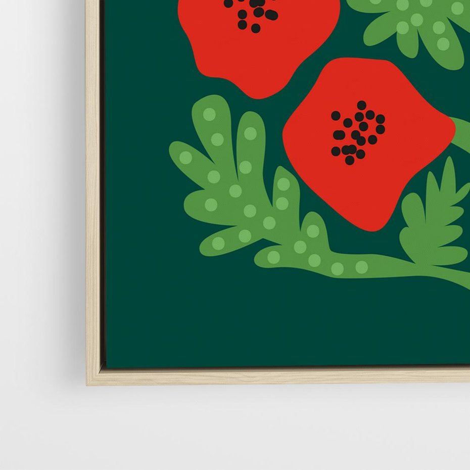 Obraz w ramie 50x50 - Księga Odbić - abstrakcyjna kwiatowa kompozycja, zielone mocne tło - rama drewno