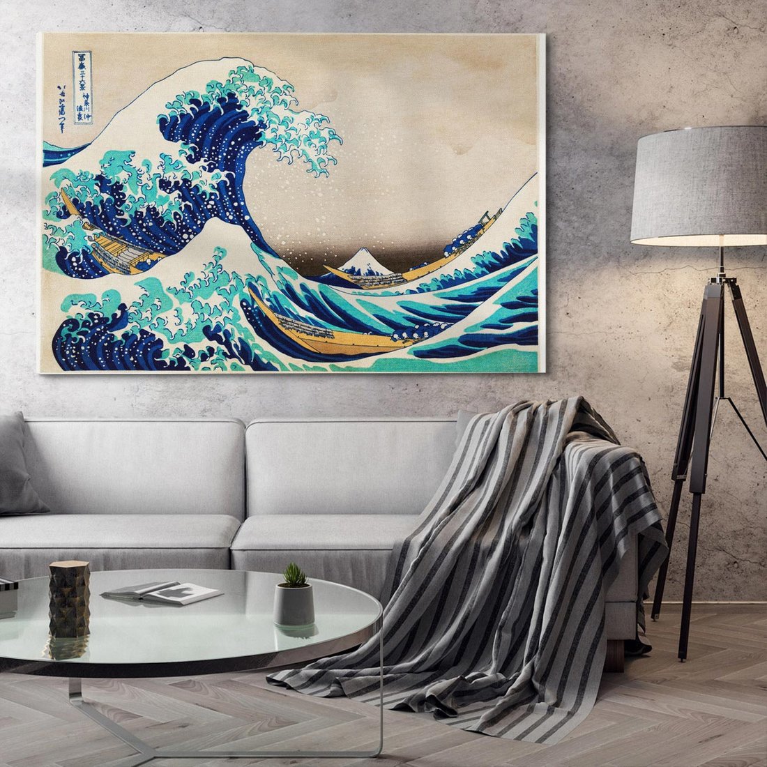 Obraz na płótnie 120x80 - "Wielka Fala u wybrzeży Kanagawy" Katsushiki Hokusai - Reprodukcja - reprodukcja, obraz na płótnie
