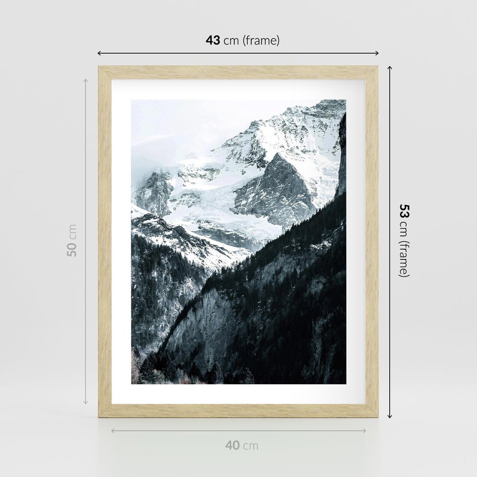 Plakat w ramie 40x50 - Góry w Zimowym Uścisku - góry, ośnieżone szczyty - rama drewno