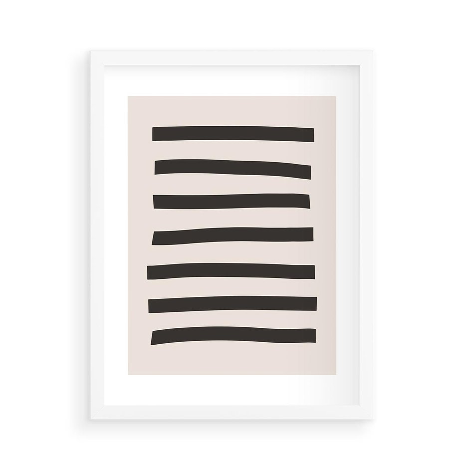 Plakat w ramie 50x70 - Strukturalna Rewolucja Form - minimalizm, czarne pasy - rama biała