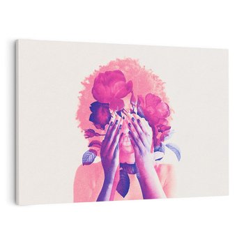 Obraz na płótnie 120x80 - Kwiaty we Włosach - różowa postać, grafika