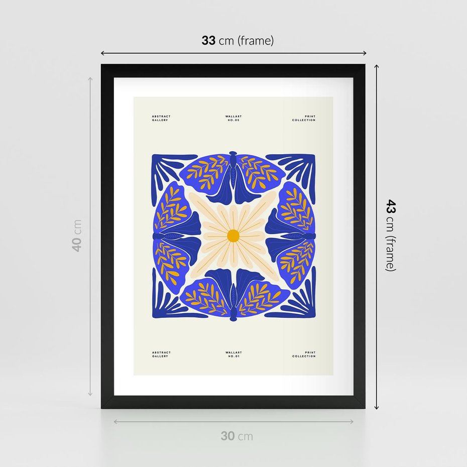 Plakat w ramie 30x40 - Księga Abstrakcji - abstrakcyjna boho kompozycja, granatowe ćmy - rama czarna