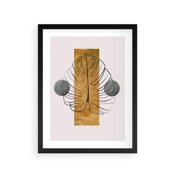 Plakat w ramie 30x40 - Minimalistyczna Monstera: Złoty Prostokąt - liść  monstery, minimalizm - rama czarna