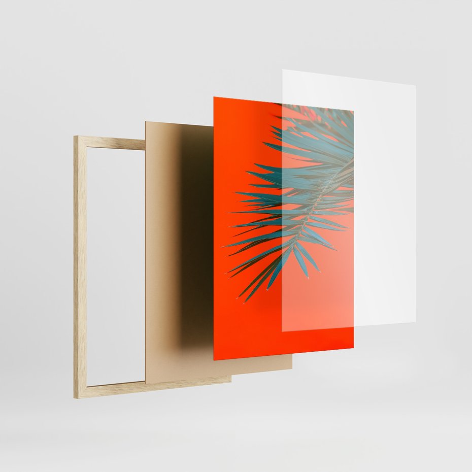 Zestaw obrazy w ramie 30x40 galeria - Liście, rośliny, aloes, neonowe - rama drewno