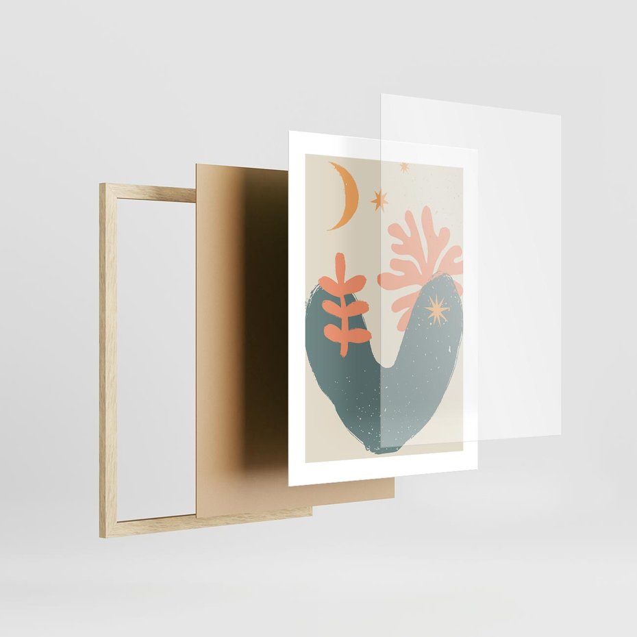 Plakat w ramie 30x40 - Energetyczne Kształty - boho formy, kształty - rama drewno