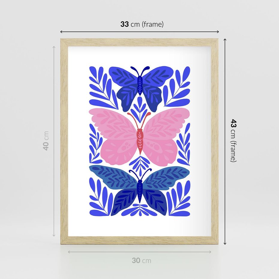 Plakat w ramie 30x40 - Delikatna Symfonia Natury - motyle, rośliny - rama drewno