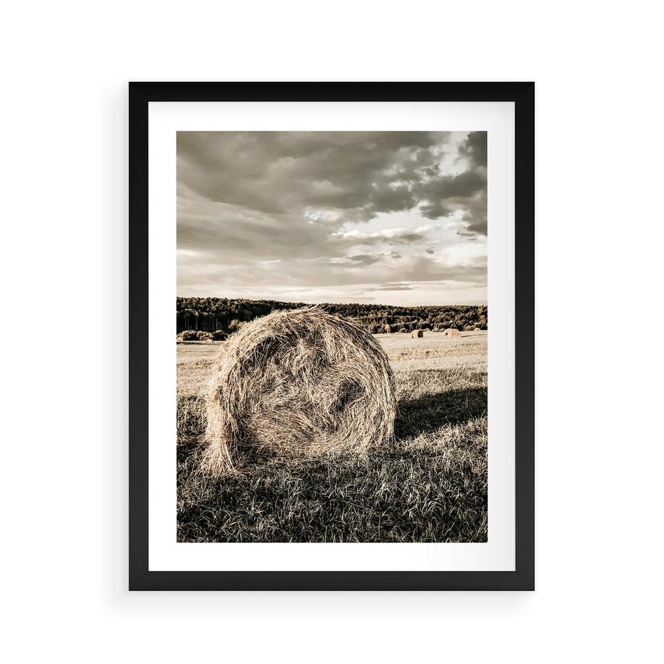 Plakat w ramie 40x50 - Ciepło Natury - snopki siana, pole - rama czarna