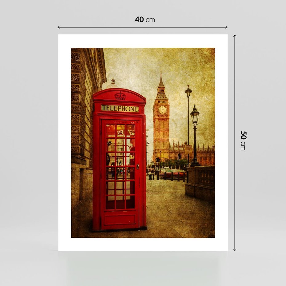Plakat bez ramy 40x50 - Ikoniczna budka telefoniczna w Londynie - sepia, budka