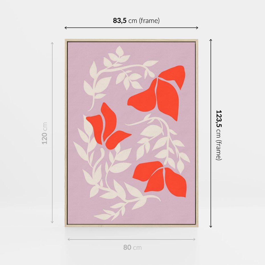 Obraz w ramie 80x120 - Kwiatowa Kreatywność - nowoczesny plakat, roślinne motywy - rama drewno