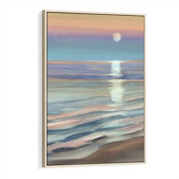 Obraz w ramie 80x120 - Witraże roziskrzonych myśli - akwarela, zamglony wschód słońca - rama drewno