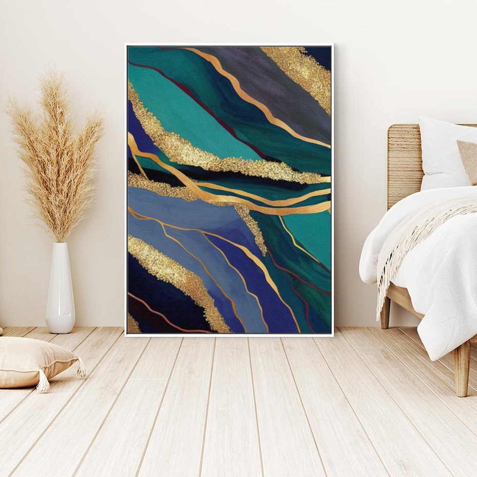 Obraz w ramie 70x100 - Sztorm malarskich emocji - marmur, abstrakcyjna grafika - rama biała