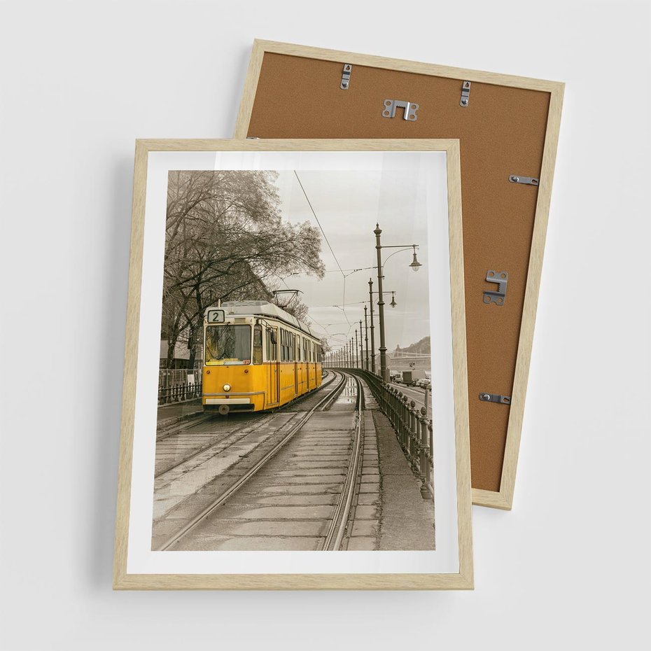 Plakat w ramie 50x70 - Tramwaj w Lizbonie - Lizbona, tramwaj - rama drewno