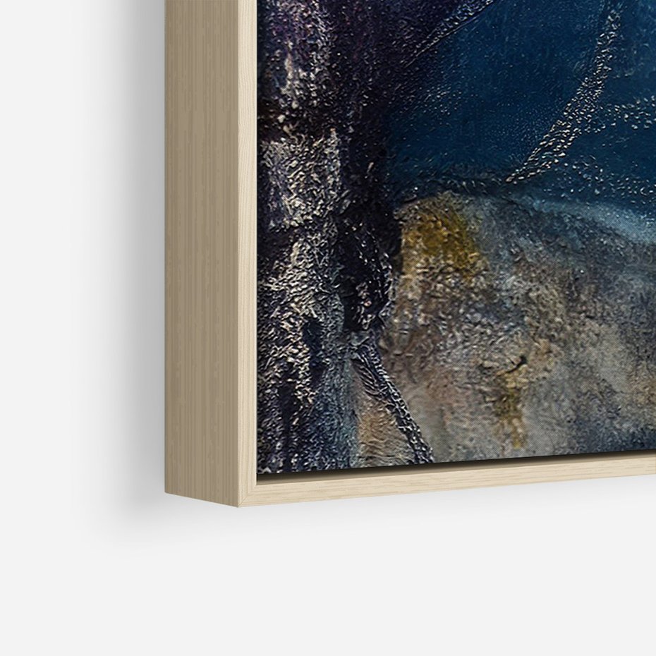 Obraz w ramie 70x100 - Tekstura Kwiatu - olejny obraz, niebieski kwiat - rama drewno