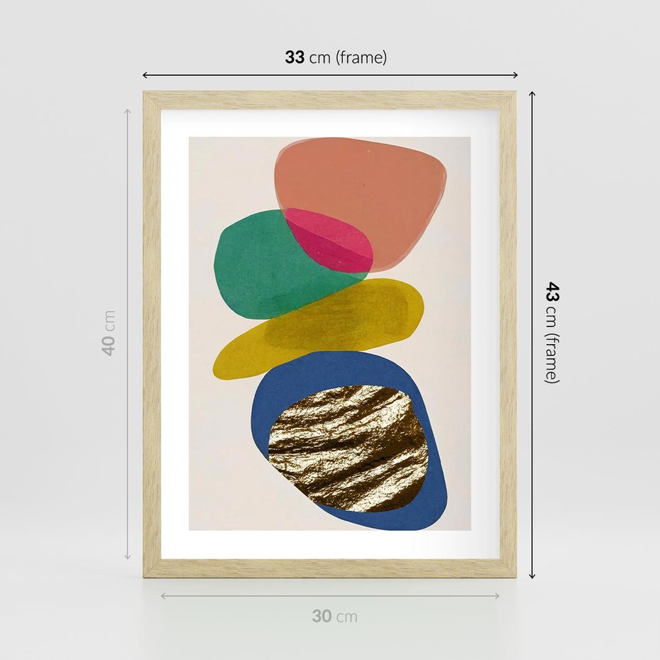 Plakat w ramie 30x40 - Kolorowe Przenikanie Kształtów - abstrakcyjne formy, obraz olejny - rama drewno