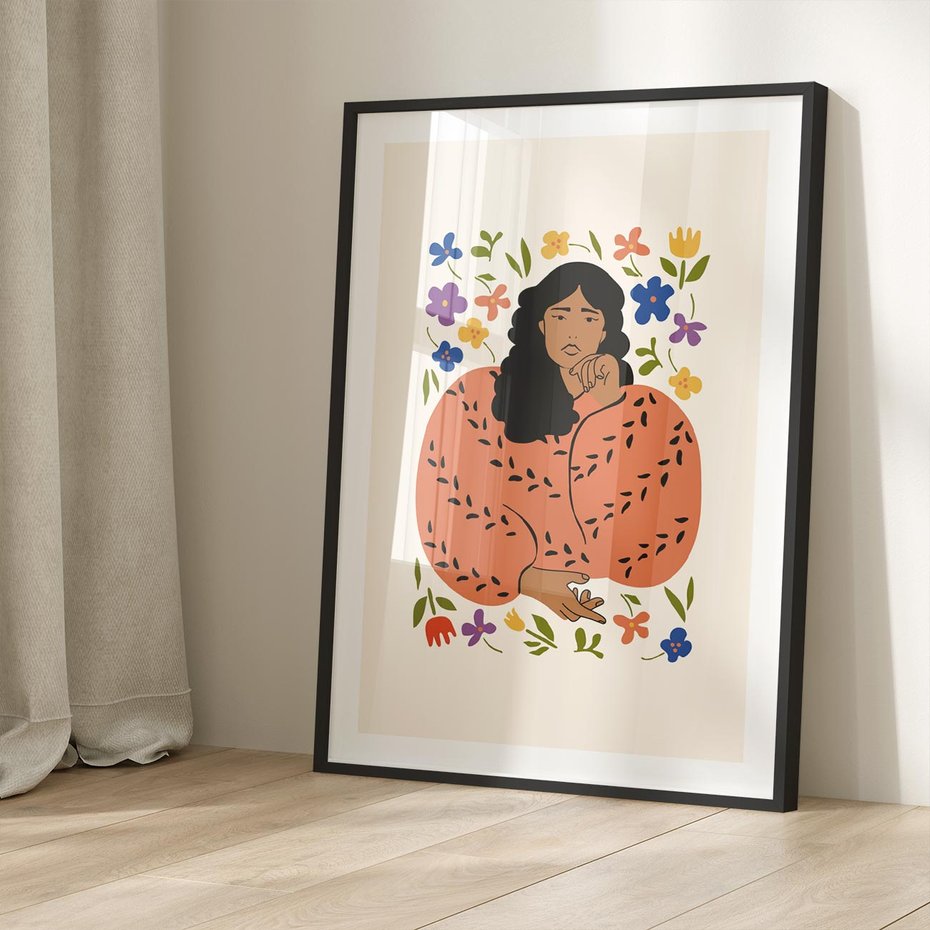 Plakat bez ramy 30x40 - Rozplątane Emocje - nowoczesny plakat, kobieta otoczona kwiatami