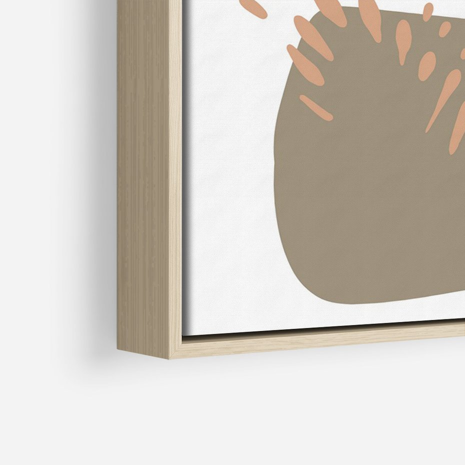 Obraz w ramie 50x70 - Taniec Plam - abstrakcyjna kompozycja z kropek kresek i kółek, odcienie brązu i beżu - rama drewno
