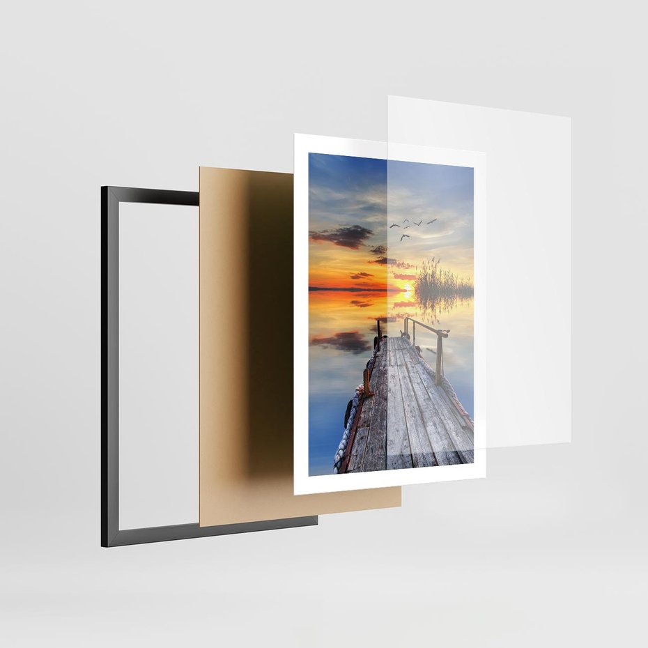Plakat w ramie 50x70 - Zachód słońca na pomostach - zachód, słońca - rama czarna