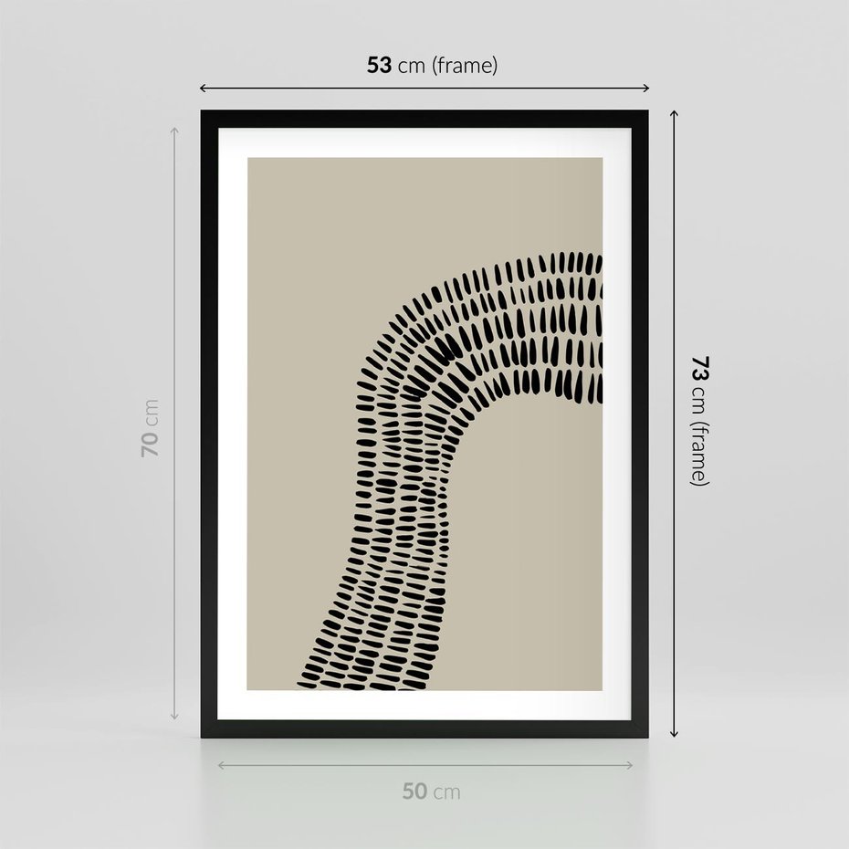 Plakat w ramie 50x70 - Migotliwa Innowacyjna Ekspresja - boho plakat, czarne kropki kreski - rama czarna
