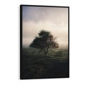 Obraz w ramie 70x100 - Zamglona Prostota - artystyczna fotografia, samotne drzewo na zamglonej łące - rama czarna