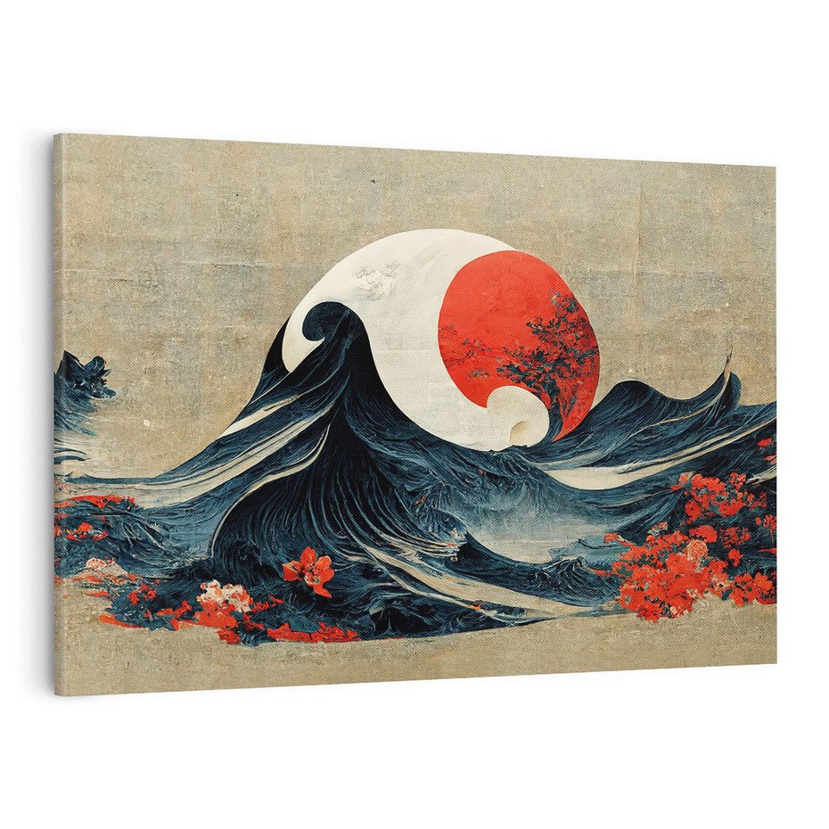Obraz na płótnie 120x80 - Requiem dla marzeń - sztuka japońska, fale oceanu