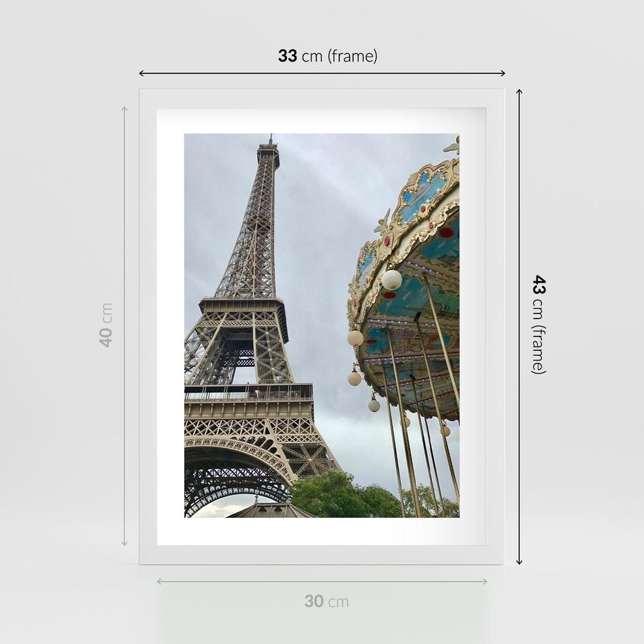 Plakat w ramie 30x40 - Delikatność kolorów - wieża, Eiffla - rama biała
