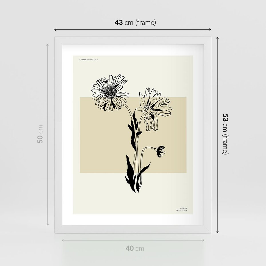 Plakat w ramie 40x50 - Kwiatowe Płótno - kwiaty, typografia - rama biała