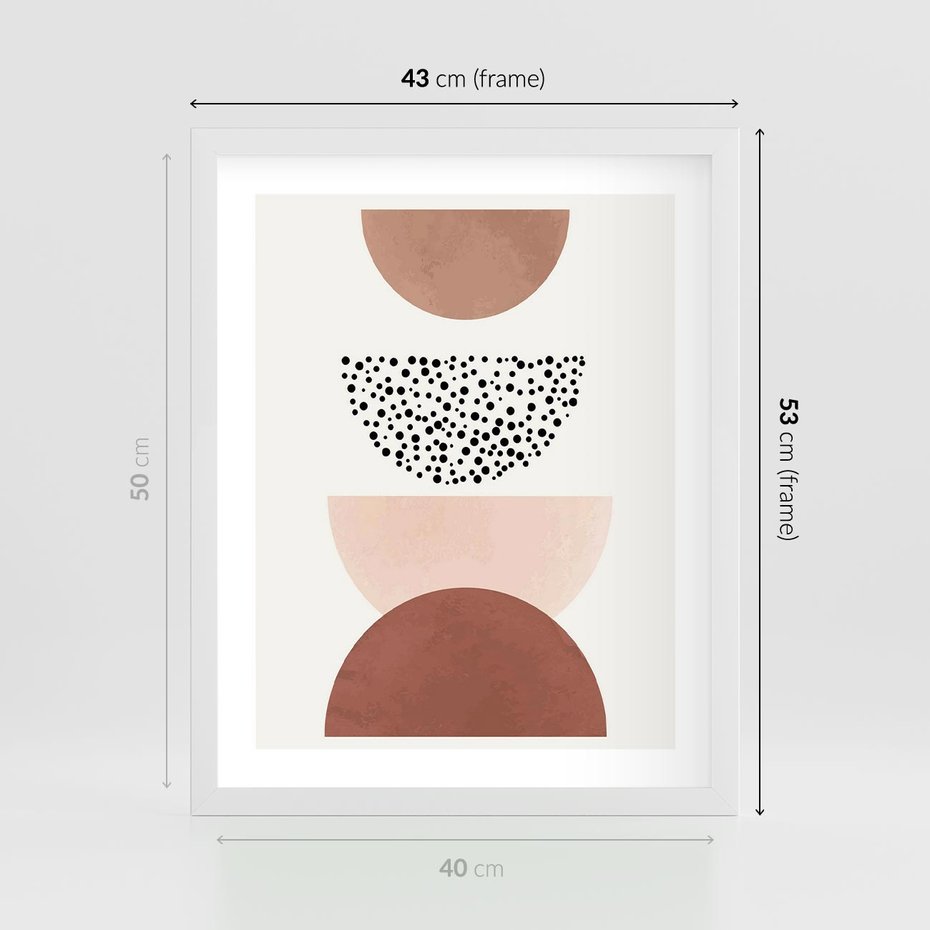 Plakat w ramie 40x50 - Geometryczna Harmonia w Brązach i Beżach - geometryczne kształty, brązy i beże - rama biała