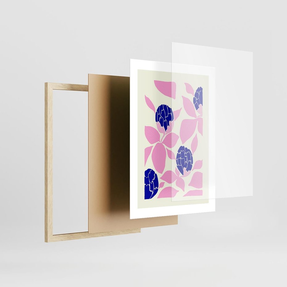 Plakat w ramie 30x40 - Impresje deszczu - nowoczesna kompozycja, kwiaty - rama drewno