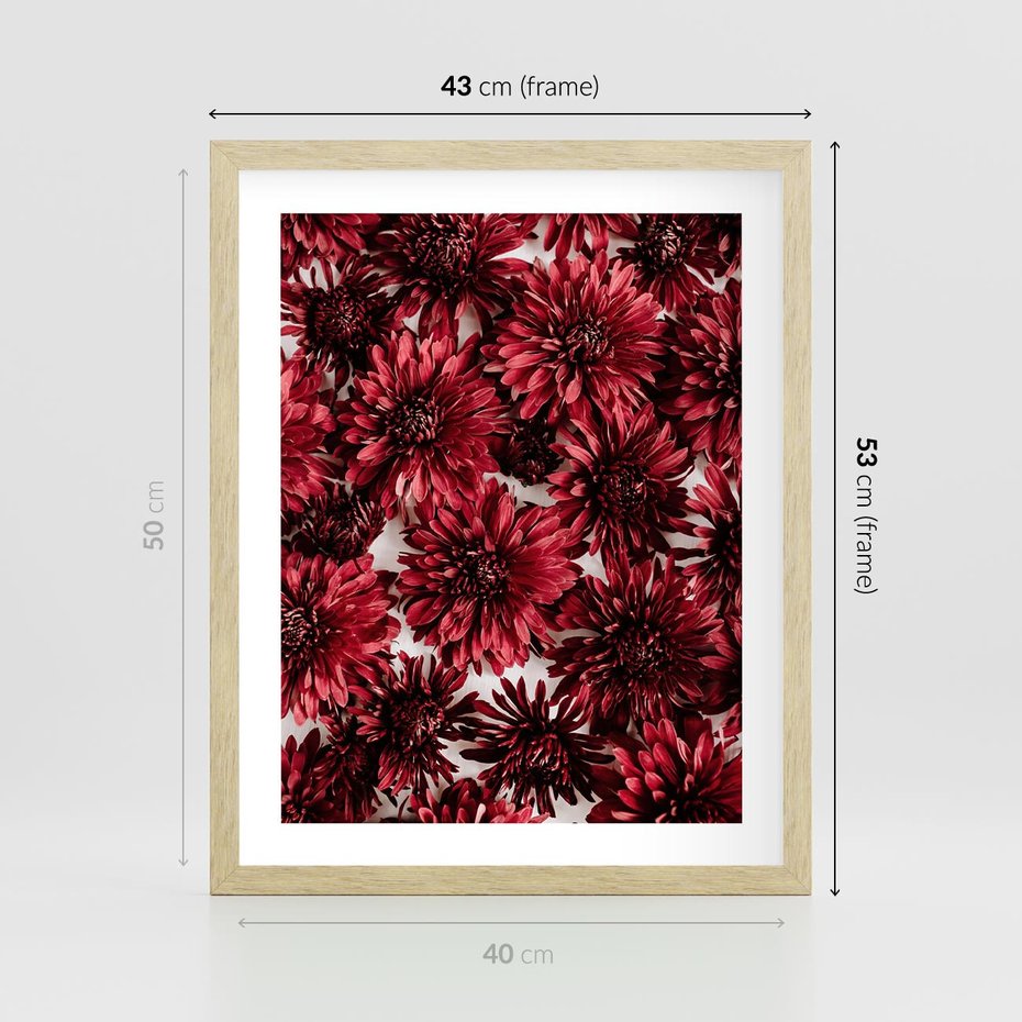 Plakat w ramie 40x50 - Energia Kwiatów - czerwone kwiaty, kompozycja - rama drewno